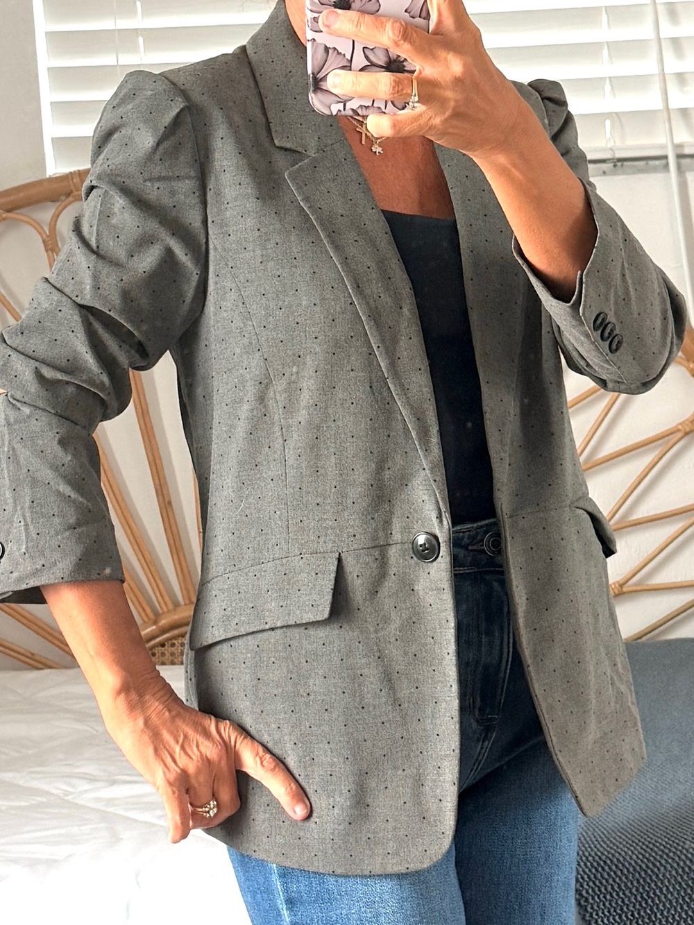Elle Classic Grey Pin Polka dot Womens Blazer Jacket